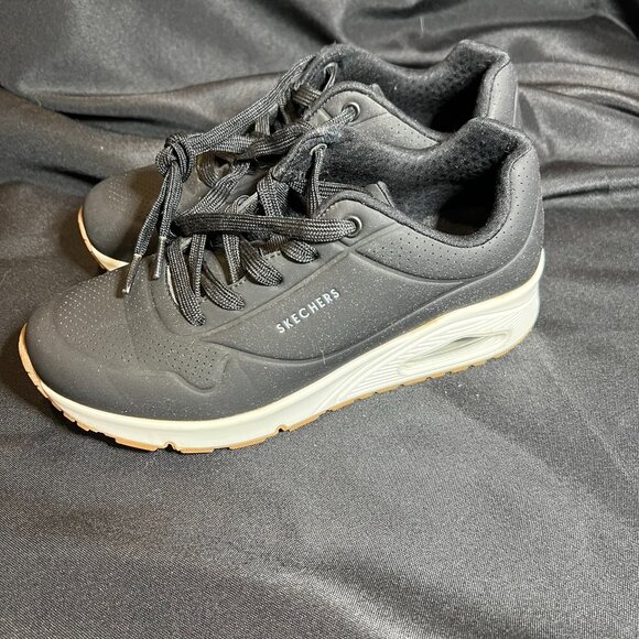 SKECHERS womens Uno Stand On Air cushion Sneakers black white walking gym shoes - Picture 4 of 6